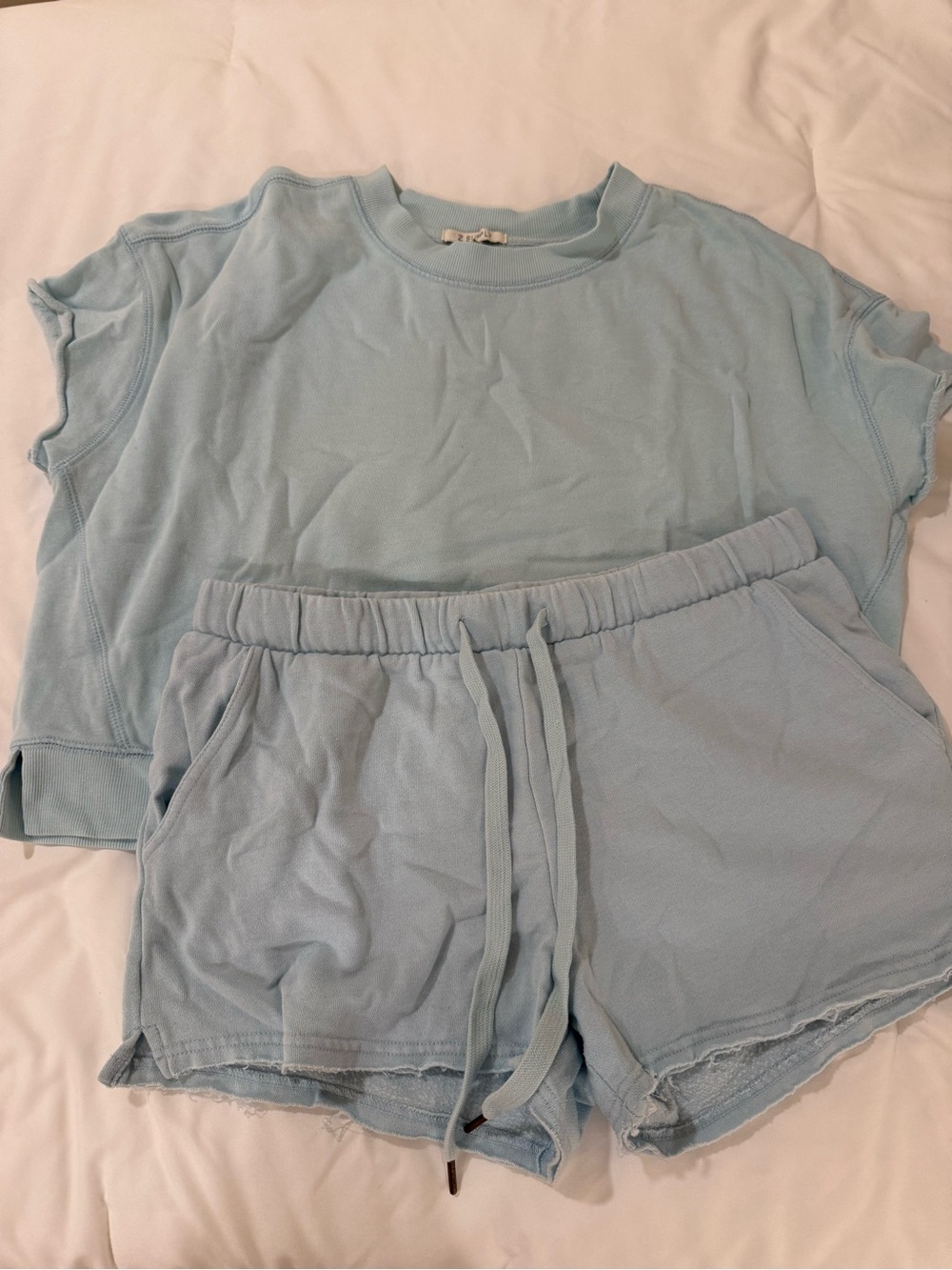 Z Supply Pale Blue Short Sleeve Tee & Drawstring  Shorts Lounge Set